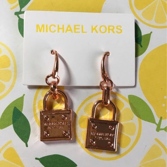 🍉 NWT Michael Kors Rose Gold Lock Earrings - Picture 2 of 9